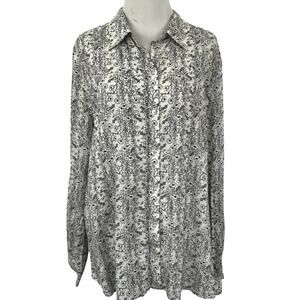 Jane & Delancey Floral Button Front Blouse Rayon Long Sleeve Top XL Cottagecore